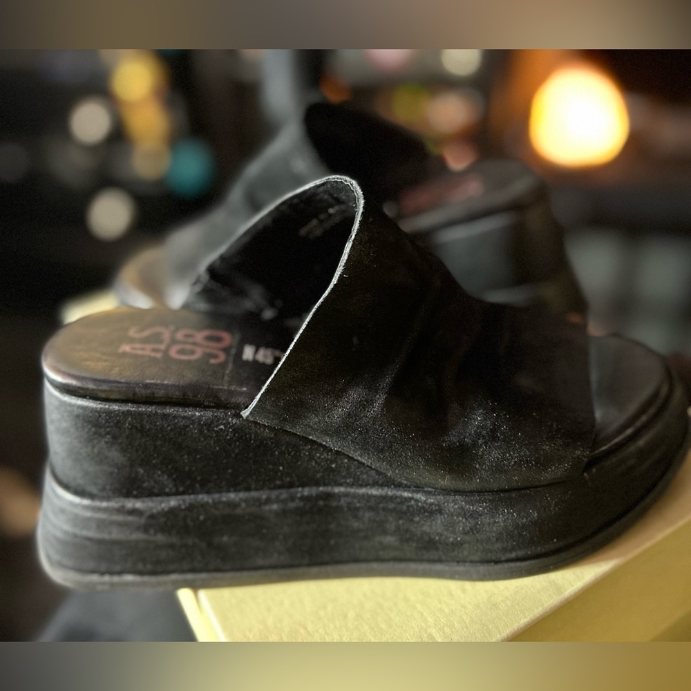 A.S.98 Rafe Wedge Suede Black Slide Sandals. NWOT🌻 Size 37 - Picture 10 of 11